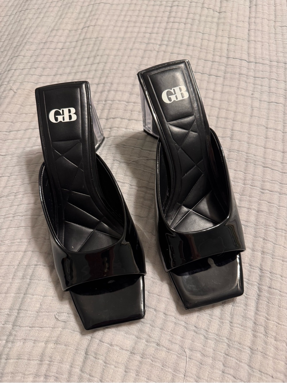 Gianni Bini Black Patent Clear Heel Mules Size 7.5